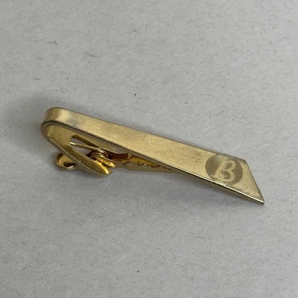 Vintage Gold-Tone Initial B Tie Clip Minimalist Men Accessory